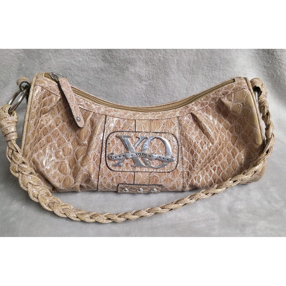 XOXO Tan Snakeskin Shoulder Bag Braided Strap Y2K Baguette Handbag Vintage